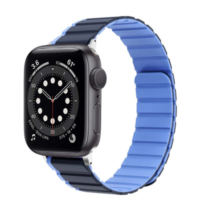 For Apple Watch Series 6 44mm ZGA Two Color Magnetic Silicone Watch Band(Dark Blue+Light Blue) - Watch Bands by ZGA | Online Shopping UK | buy2fix