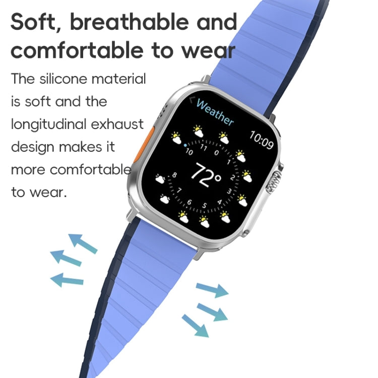 For Apple Watch Series 8 45mm ZGA Two Color Magnetic Silicone Watch Band(Dark Blue+Light Blue) - Watch Bands by ZGA | Online Shopping UK | buy2fix