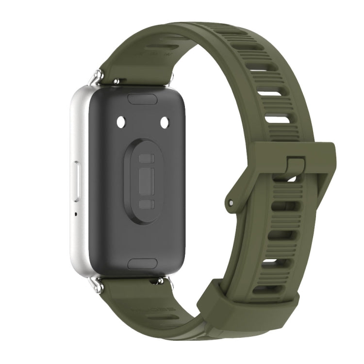 For Samsung Galaxy Fit 3 Mijobs Flat Hole Silicone Watch Band(Army Green+Silver) - Watch Bands by MIJOBS | Online Shopping UK | buy2fix