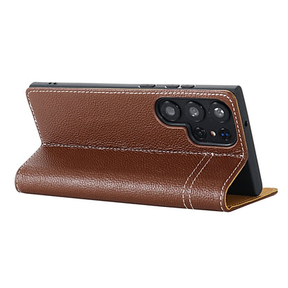 For Samsung Galaxy S24 Ultra 5G GEBEI Top-grain Horizontal Flip Leather Phone Case(Brown) - Galaxy S24 Ultra 5G Cases by GEBEI | Online Shopping UK | buy2fix