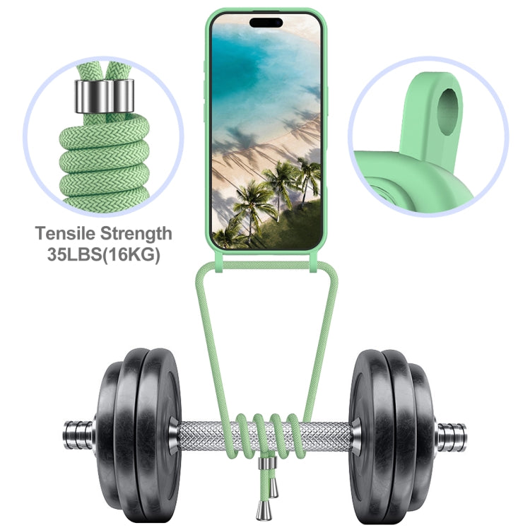 For iPhone 16 Integrated Card Bag Solid Color Liquid Silicone Phone Case with Lanyard(Green) - iPhone 16 Cases by buy2fix | Online Shopping UK | buy2fix