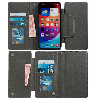 For iPhone 16 Pro Multifunctional Seven Cards Wallet Leather Phone Case(Grey) - iPhone 16 Pro Cases by buy2fix | Online Shopping UK | buy2fix