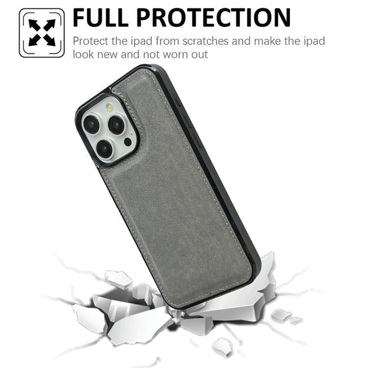 For iPhone 16 Pro Cowhide Texture Back Cover Phone Case(Grey) - iPhone 16 Pro Cases by buy2fix | Online Shopping UK | buy2fix