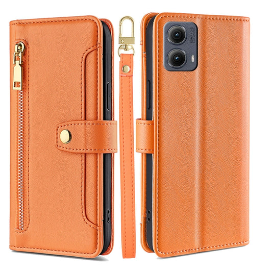 For Motorola Edge 5G 2024 Sheep Texture Cross-body Zipper Wallet Leather Phone Case(Orange) - Motorola Cases by buy2fix | Online Shopping UK | buy2fix