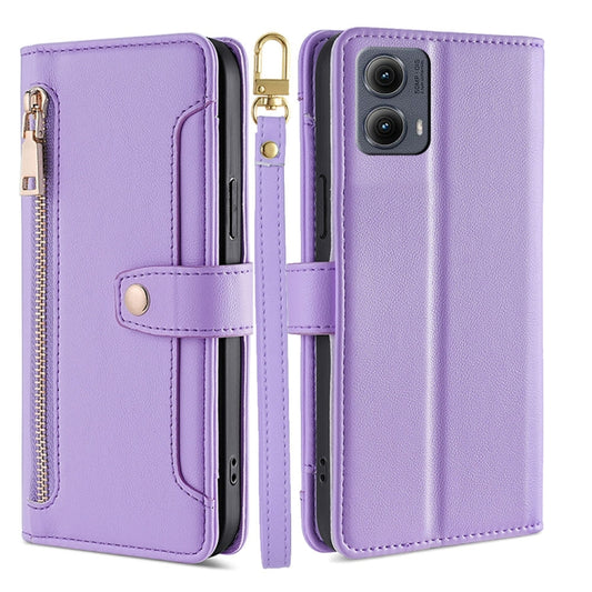 For Motorola Edge 5G 2024 Sheep Texture Cross-body Zipper Wallet Leather Phone Case(Purple) - Motorola Cases by buy2fix | Online Shopping UK | buy2fix