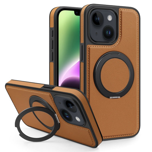 For iPhone 14 Plus Yashi 360 Degree Rotating MagSafe Bracket Phone Case(Brown) - iPhone 14 Plus Cases by buy2fix | Online Shopping UK | buy2fix