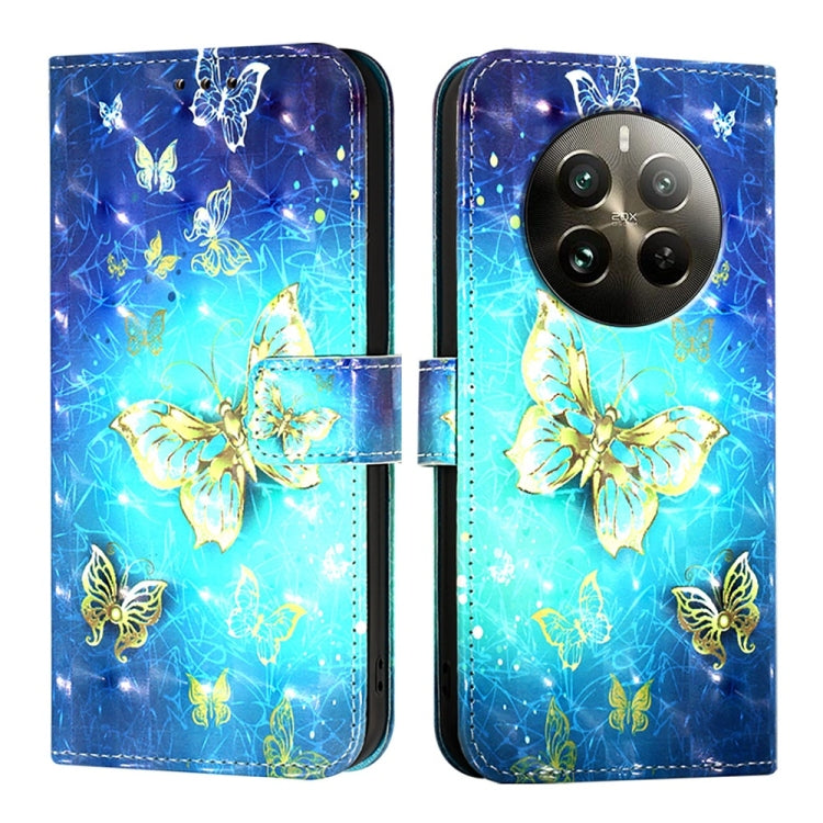 For Realme 12 Pro / Realme 12 Pro+ 3D Painting Horizontal Flip Leather Phone Case(Golden Butterfly) - Realme Cases by buy2fix | Online Shopping UK | buy2fix