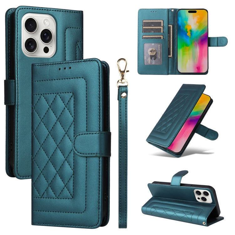 For iPhone 16 Pro Diamond Lattice Leather Flip Phone Case(Green) - iPhone 16 Pro Cases by buy2fix | Online Shopping UK | buy2fix