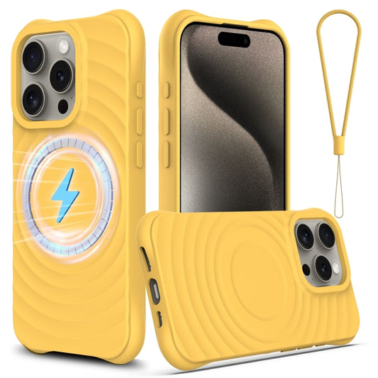 For iPhone 15 Pro Wave Texture MagSafe Magnetic Liquid Silicone Phone Case(Yellow) - iPhone 15 Pro Cases by buy2fix | Online Shopping UK | buy2fix