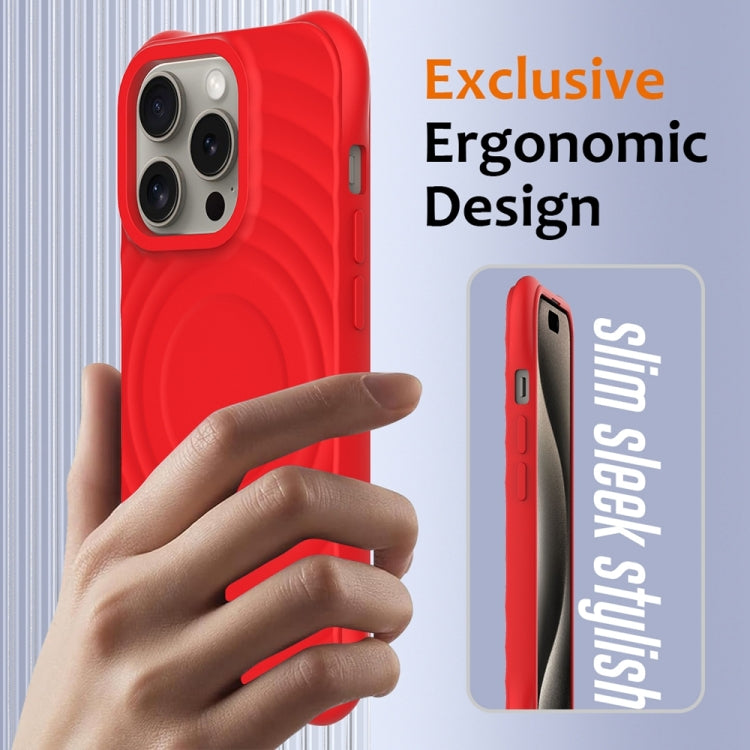 For iPhone 14 Pro Wave Texture MagSafe Magnetic Liquid Silicone Phone Case(Red) - iPhone 14 Pro Cases by buy2fix | Online Shopping UK | buy2fix