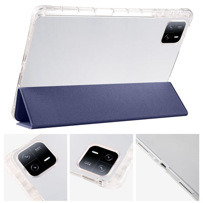 For iPad Pro 13 2024 3-fold Clear TPU Smart Leather Tablet Case with Pen Slot(Dark Blue) - iPad Pro 13 2024 Cases by buy2fix | Online Shopping UK | buy2fix