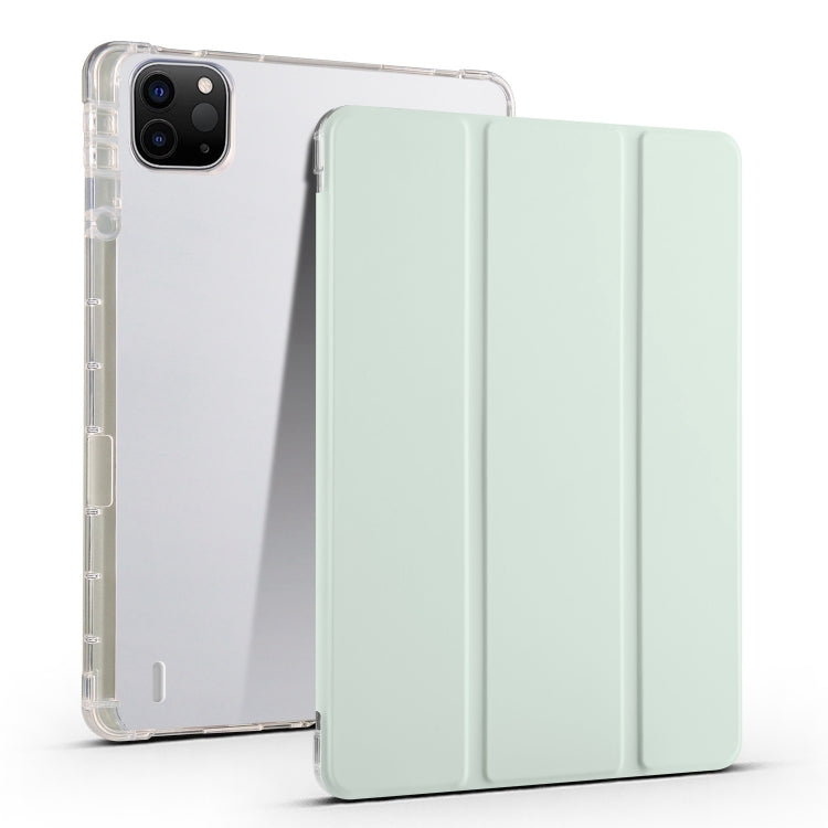 For iPad Pro 11 2024 3-fold Clear TPU Smart Leather Tablet Case with Pen Slot(Light Green) - iPad Pro 11 2024 Cases by buy2fix | Online Shopping UK | buy2fix