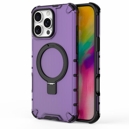 For iPhone 16 Pro Max Grating Holder Shockproof Phone Case(Purple) - iPhone 16 Pro Max Cases by buy2fix | Online Shopping UK | buy2fix