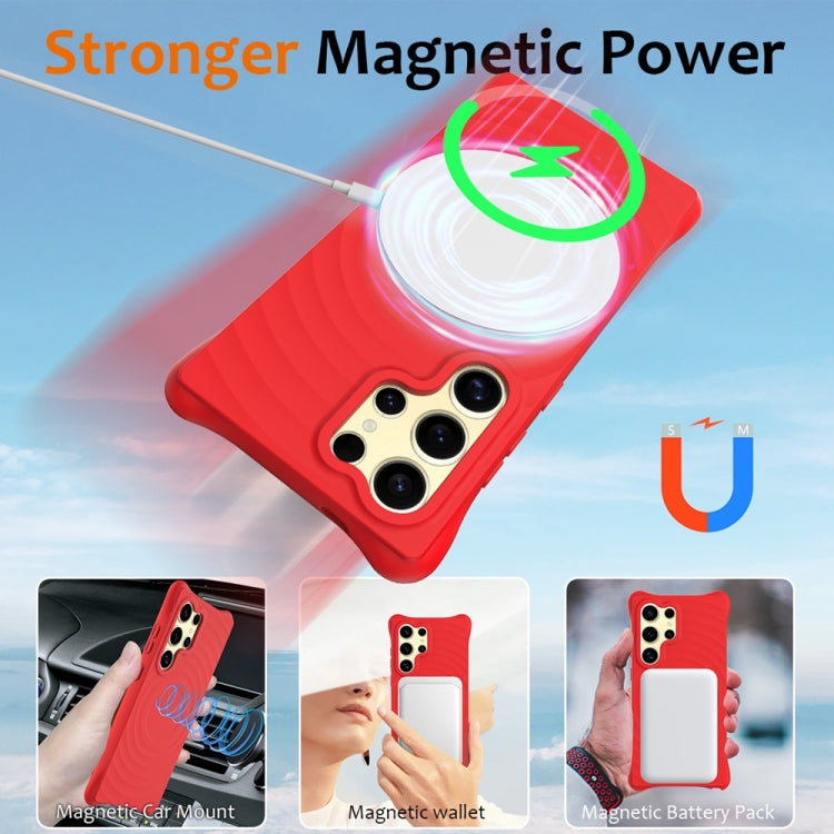 For Samsung Galaxy S25 Ultra 5G Wave Texture MagSafe Magnetic Liquid Silicone Phone Case(Red) - Galaxy S25 Ultra 5G Cases by buy2fix | Online Shopping UK | buy2fix