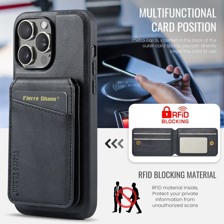 For iPhone 16 Pro Max Fierre Shann Oil Wax Cow Leather Magnetic Card Holder Phone Case(Black) - iPhone 16 Pro Max Cases by FIERRE SHANN | Online Shopping UK | buy2fix