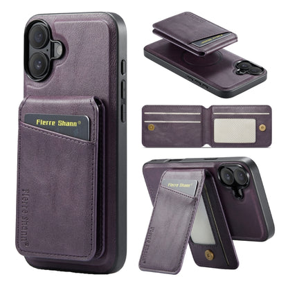 For iPhone 16 Plus Fierre Shann Oil Wax Cow Leather Magnetic Card Holder Phone Case(Purple) - iPhone 16 Plus Cases by FIERRE SHANN | Online Shopping UK | buy2fix