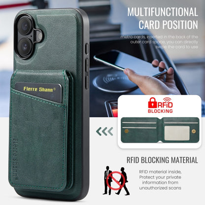 For iPhone 16 Fierre Shann Oil Wax Cow Leather Magnetic Card Holder Phone Case(Green) - iPhone 16 Cases by FIERRE SHANN | Online Shopping UK | buy2fix