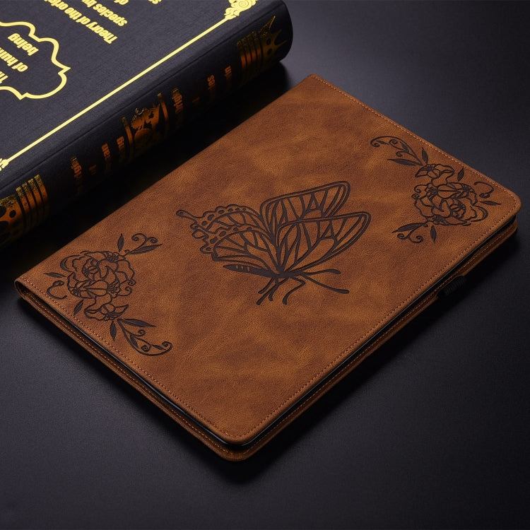 For iPad Pro 11 2024 Butterfly Flower Embossed Leather Tablet Case(Brown) - iPad Pro 11 2024 Cases by buy2fix | Online Shopping UK | buy2fix