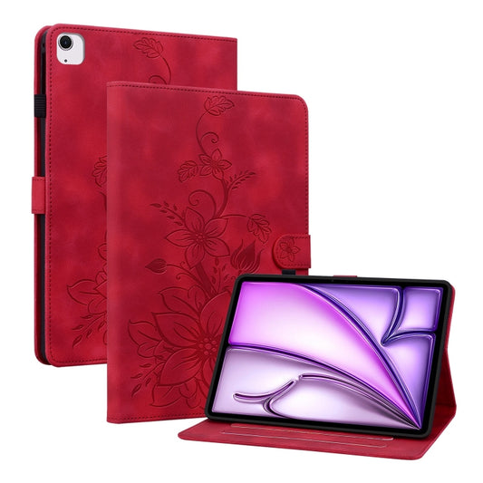 For iPad Air 11 2024 Lily Embossed Leather Smart Tablet Case(Red) - iPad Air 11 2024 Cases by buy2fix | Online Shopping UK | buy2fix