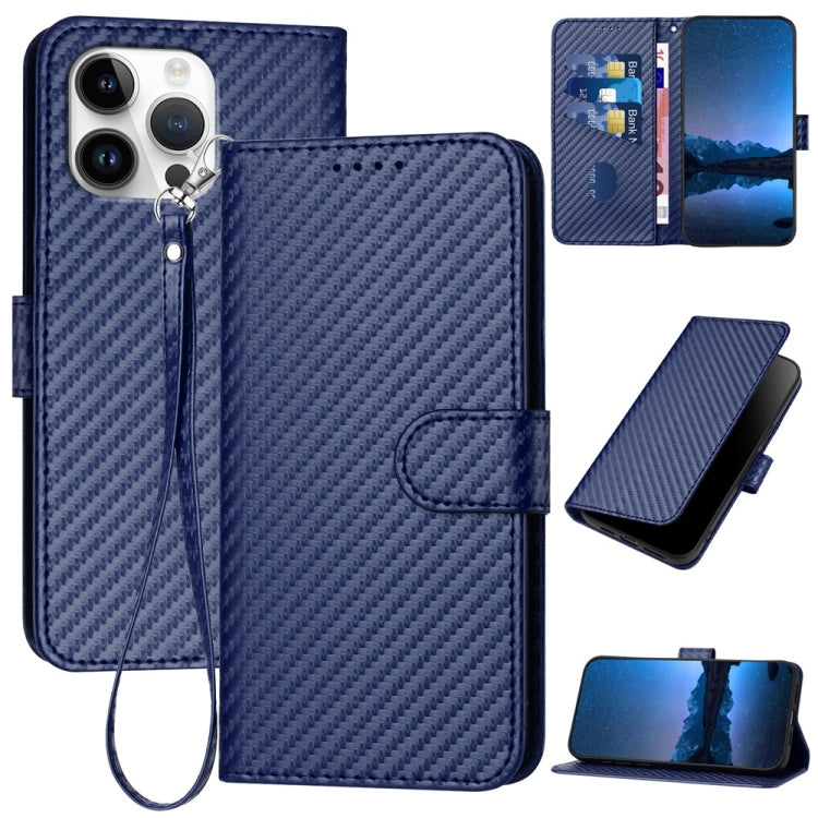 For iPhone 16 Pro Max YX0070 Carbon Fiber Buckle Leather Phone Case with Lanyard(Royal Blue) - iPhone 16 Pro Max Cases by buy2fix | Online Shopping UK | buy2fix