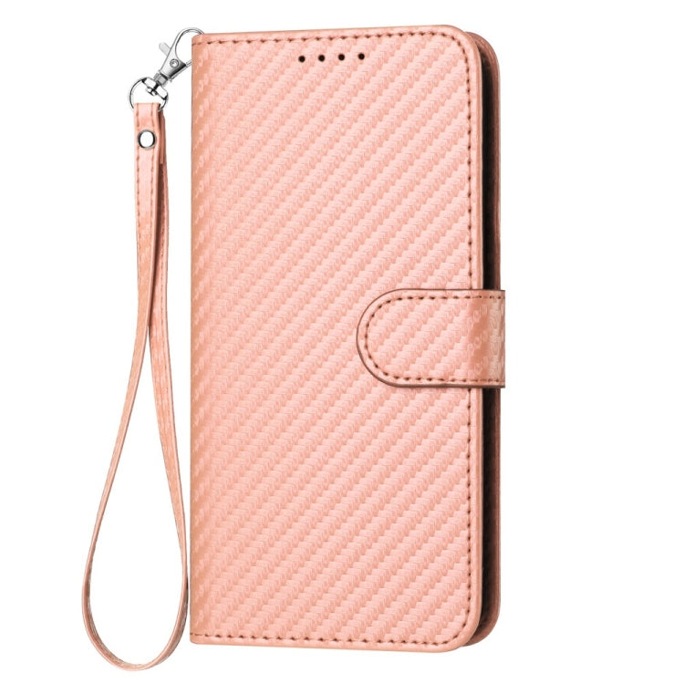 For iPhone 16 Pro YX0070 Carbon Fiber Buckle Leather Phone Case with Lanyard(Pink) - iPhone 16 Pro Cases by buy2fix | Online Shopping UK | buy2fix