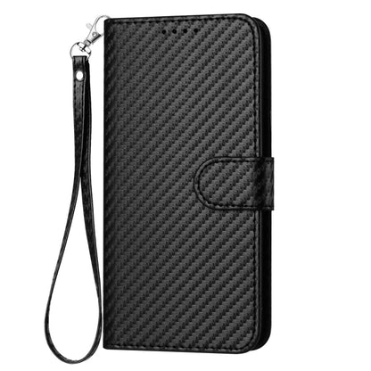 For iPhone 16 YX0070 Carbon Fiber Buckle Leather Phone Case with Lanyard(Black) - iPhone 16 Cases by buy2fix | Online Shopping UK | buy2fix