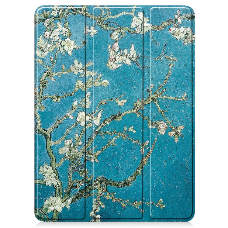 For iPad Pro 11 2024 Custer Painted 3-Fold Holder Smart Leather Tablet Case with Pen Tray(Apricot Flower) - iPad Pro 11 2024 Cases by buy2fix | Online Shopping UK | buy2fix