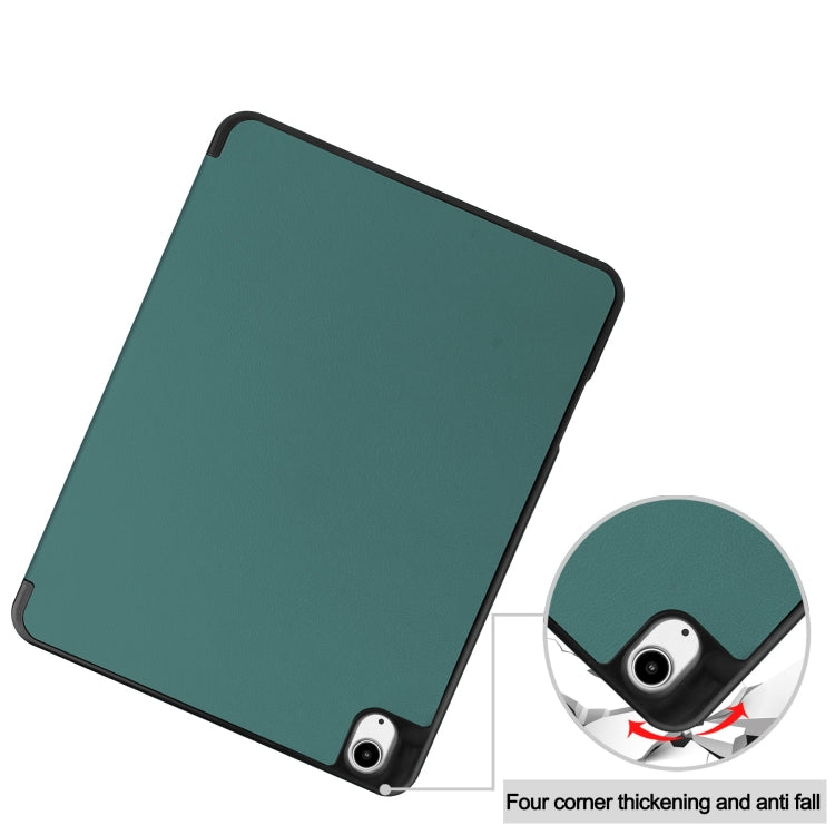 For iPad Air 13 2024 Custer TPU Pure Color 3-Fold Holder Smart Leather Tablet Case with Pen Tray(Dark Green) - iPad Air 13 2024 Cases by buy2fix | Online Shopping UK | buy2fix