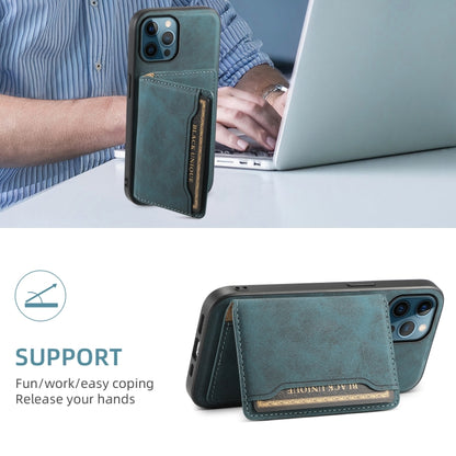 For iPhone 12 Pro Denior D13 Retro Texture Leather MagSafe Card Bag Phone Case(Blue) - iPhone 12 / 12 Pro Cases by Denior | Online Shopping UK | buy2fix