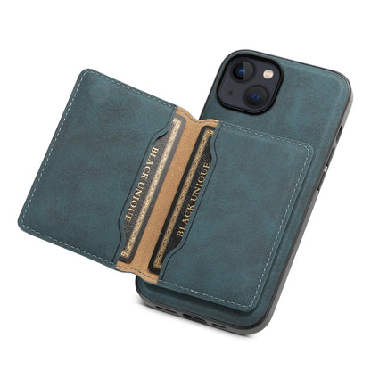 For iPhone 13 / 14 Denior D13 Retro Texture Leather MagSafe Card Bag Phone Case(Blue) - iPhone 14 Cases by Denior | Online Shopping UK | buy2fix