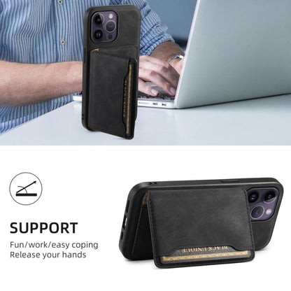 For iPhone 14 Pro Max Denior D13 Retro Texture Leather MagSafe Card Bag Phone Case(Black) - iPhone 14 Pro Max Cases by Denior | Online Shopping UK | buy2fix