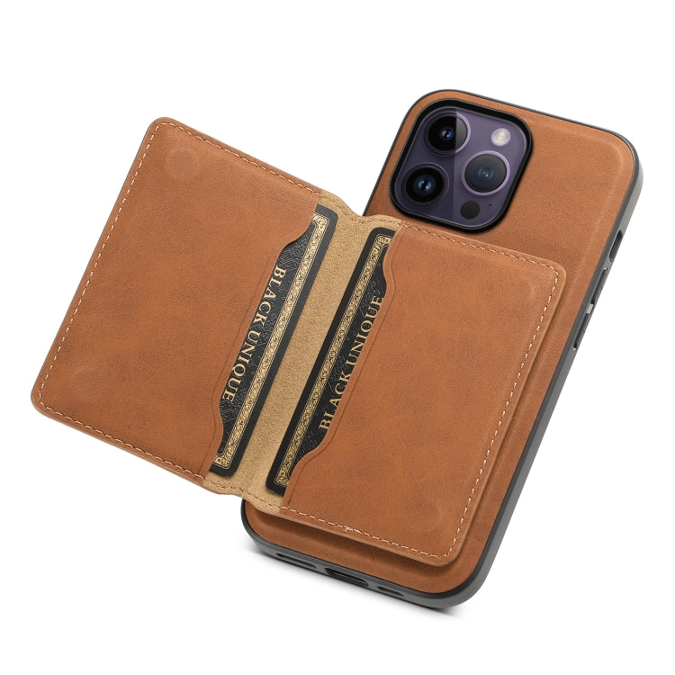 For iPhone 14 Pro Max Denior D13 Retro Texture Leather MagSafe Card Bag Phone Case(Brown) - iPhone 14 Pro Max Cases by Denior | Online Shopping UK | buy2fix