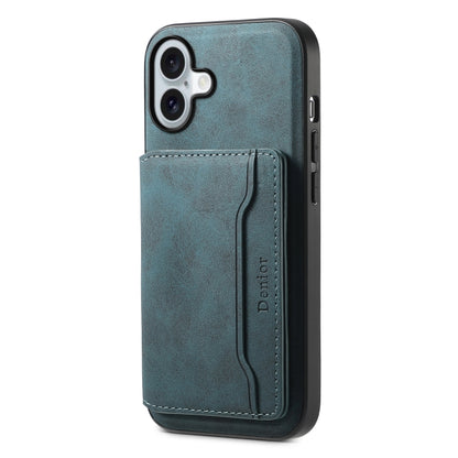 For iPhone 16 Plus Denior D13 Retro Texture Leather MagSafe Card Bag Phone Case(Blue) - iPhone 16 Plus Cases by Denior | Online Shopping UK | buy2fix