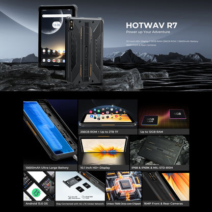 HOTWAV Tab R7 Rugged Tablet, 6GB+256GB, 10.1 inch Android 13 Unisoc Tiger T606 Octa Core 4G Network, Global Version with Google Play(Black Grey) - Other by HOTWAV | Online Shopping UK | buy2fix