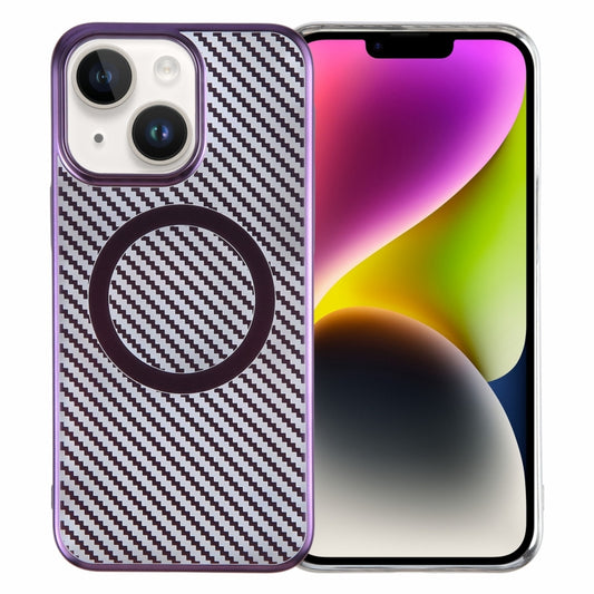 For iPhone 14 Plus 6D Plated Carbon Fiber Clear Magsafe PC Phone Case(Aurora Purple) - iPhone 14 Plus Cases by buy2fix | Online Shopping UK | buy2fix