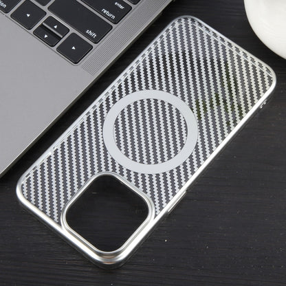 For iPhone 14 6D Plated Carbon Fiber Clear Magsafe PC Phone Case(Starlight Silver) - iPhone 14 Cases by buy2fix | Online Shopping UK | buy2fix