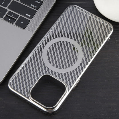 For iPhone 14 Pro 6D Plated Carbon Fiber Clear Magsafe PC Phone Case(Titanium Grey) - iPhone 14 Pro Cases by buy2fix | Online Shopping UK | buy2fix
