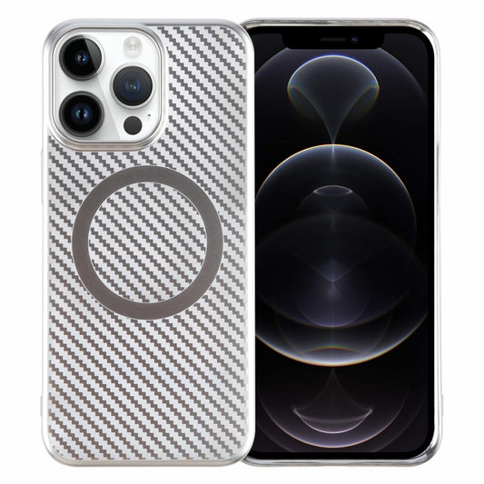 For iPhone 12 Pro Max 6D Plated Carbon Fiber Clear Magsafe PC Phone Case(Starlight Silver) - iPhone 12 Pro Max Cases by buy2fix | Online Shopping UK | buy2fix