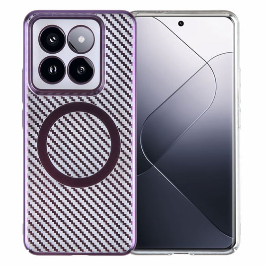 For Xiaomi 14 6D Plated Carbon Fiber Clear Magsafe PC Phone Case(Aurora Purple) - 14 Cases by buy2fix | Online Shopping UK | buy2fix