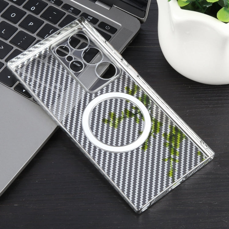 For Samsung Galaxy S22 Ultra 5G 6D Plated Carbon Fiber Clear Magsafe PC Phone Case(Starlight Silver) - Galaxy S22 Ultra 5G Cases by buy2fix | Online Shopping UK | buy2fix