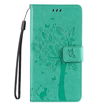 For iPhone 16 Pro Max Tree & Cat Embossed Pattern Flip Leather Phone Case(Green) - iPhone 16 Pro Max Cases by buy2fix | Online Shopping UK | buy2fix