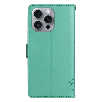 For iPhone 16 Pro Max Tree & Cat Embossed Pattern Flip Leather Phone Case(Green) - iPhone 16 Pro Max Cases by buy2fix | Online Shopping UK | buy2fix