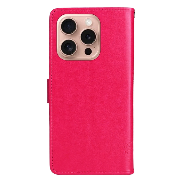 For iPhone 16 Pro Tree & Cat Embossed Pattern Flip Leather Phone Case(Rose Red) - iPhone 16 Pro Cases by buy2fix | Online Shopping UK | buy2fix