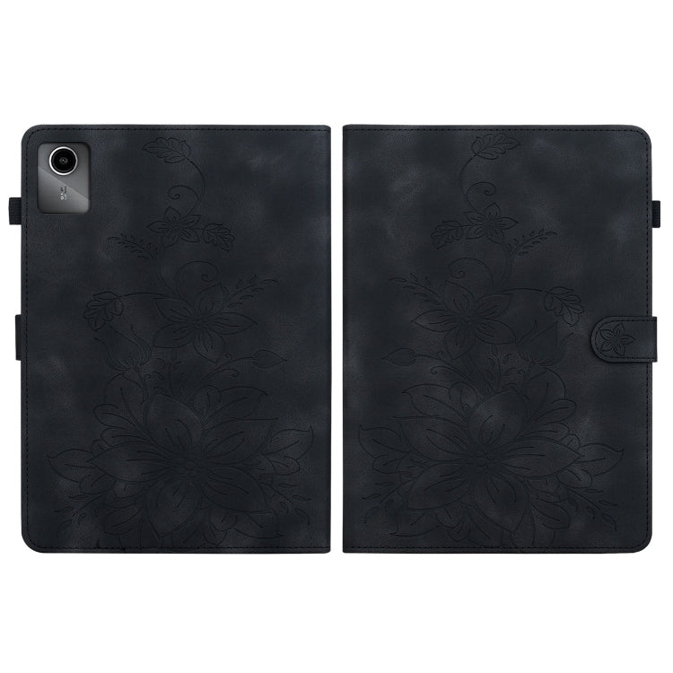 For Lenovo Tab M11/Xiaoxin Pad 11 2024 Lily Embossed Leather Tablet Case(Black) - Lenovo by buy2fix | Online Shopping UK | buy2fix