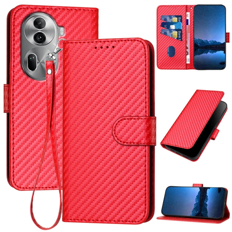 For OPPO Reno11 Pro Global YX0070 Carbon Fiber Buckle Leather Phone Case with Lanyard(Red) - Reno11 Pro Cases by buy2fix | Online Shopping UK | buy2fix