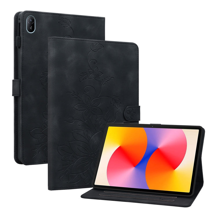 For Huawei MatePad SE 11 2024 Lily Embossed Leather Tablet Case(Black) - Huawei by buy2fix | Online Shopping UK | buy2fix