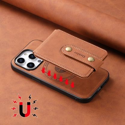 For iPhone 15 Denior D14 NK Retro Pattern MagSafe Magnetic Card Holder Leather Phone Case(Brown) - iPhone 15 Cases by Denior | Online Shopping UK | buy2fix