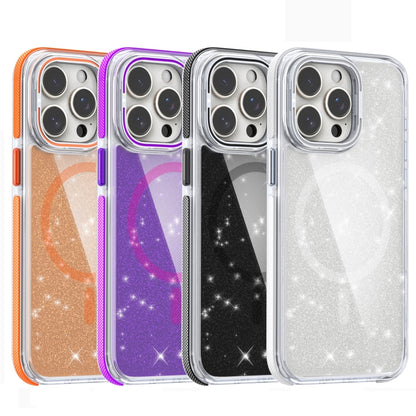 For iPhone 12 Pro Two-color Glitter Powder Lens Holder Magsafe Phone Case(White) - iPhone 12 / 12 Pro Cases by buy2fix | Online Shopping UK | buy2fix