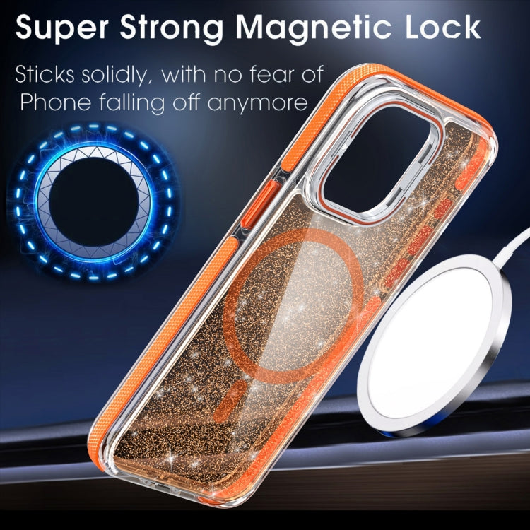 For iPhone 12 Pro Max Two-color Glitter Powder Lens Holder Magsafe Phone Case(White) - iPhone 12 Pro Max Cases by buy2fix | Online Shopping UK | buy2fix