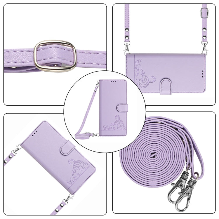 For OnePlus Nord CE3 5G India Cat Rat Embossed Pattern RFID Leather Phone Case with Lanyard(Purple) - OnePlus Cases by buy2fix | Online Shopping UK | buy2fix